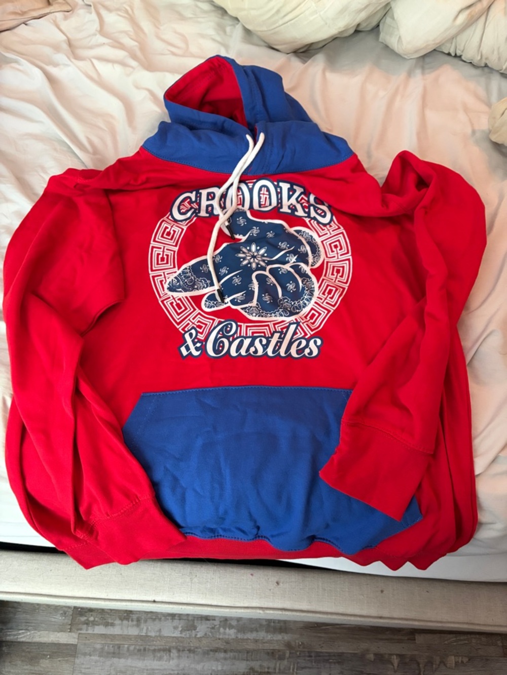 Crooks & Castles Red and Blue Graphic Pullover Hoodie
